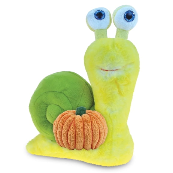 DolliBu Super Soft Yellow Snail Stuffed Animal with Pumpkin Decor - Pumpkin Plush Animal for Fall, Halloween and Thanksgiving, Pumpkin Toy for Baby, Kids, Adults - 9 Inches