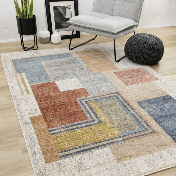 Rug Branch Contemporary Distressed, Geometric White Indoor Area Rug - 5' x 8'
