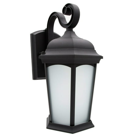 Maxxima LED Porch Lantern Outdoor Wall Light, Black w/ Frosted Glass, Photocell Sensor, 700 ...