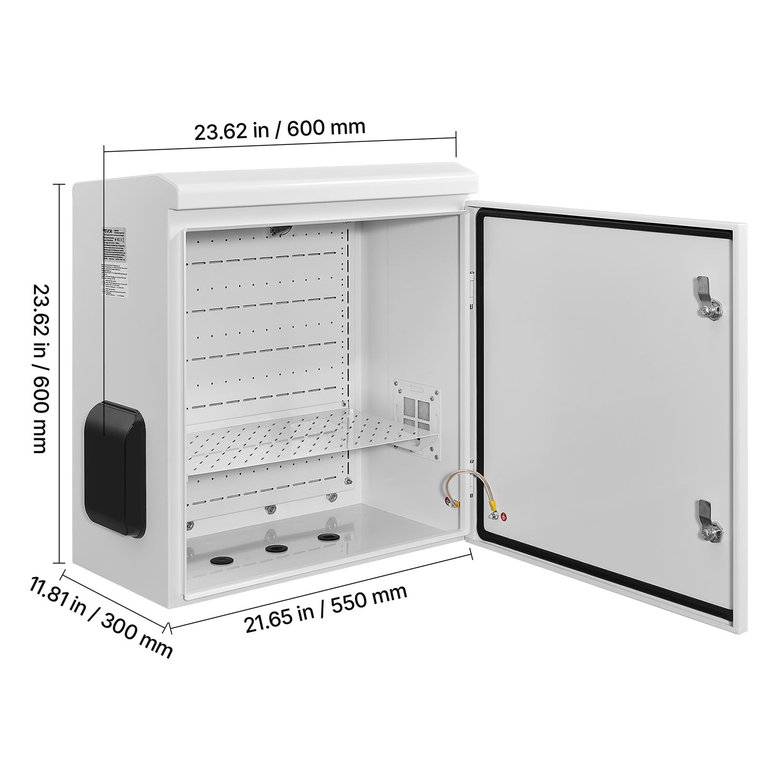 VEVOR Outdoor Electrical Box, Cold-Rolled Steel, Electrical Junction Box with Thermostat and Fan, Rain Hood, Ventilated Design, IP65 Waterproof Hinged Enclosure, Wall/Pole Mounted, 24 x 24 x 12 in