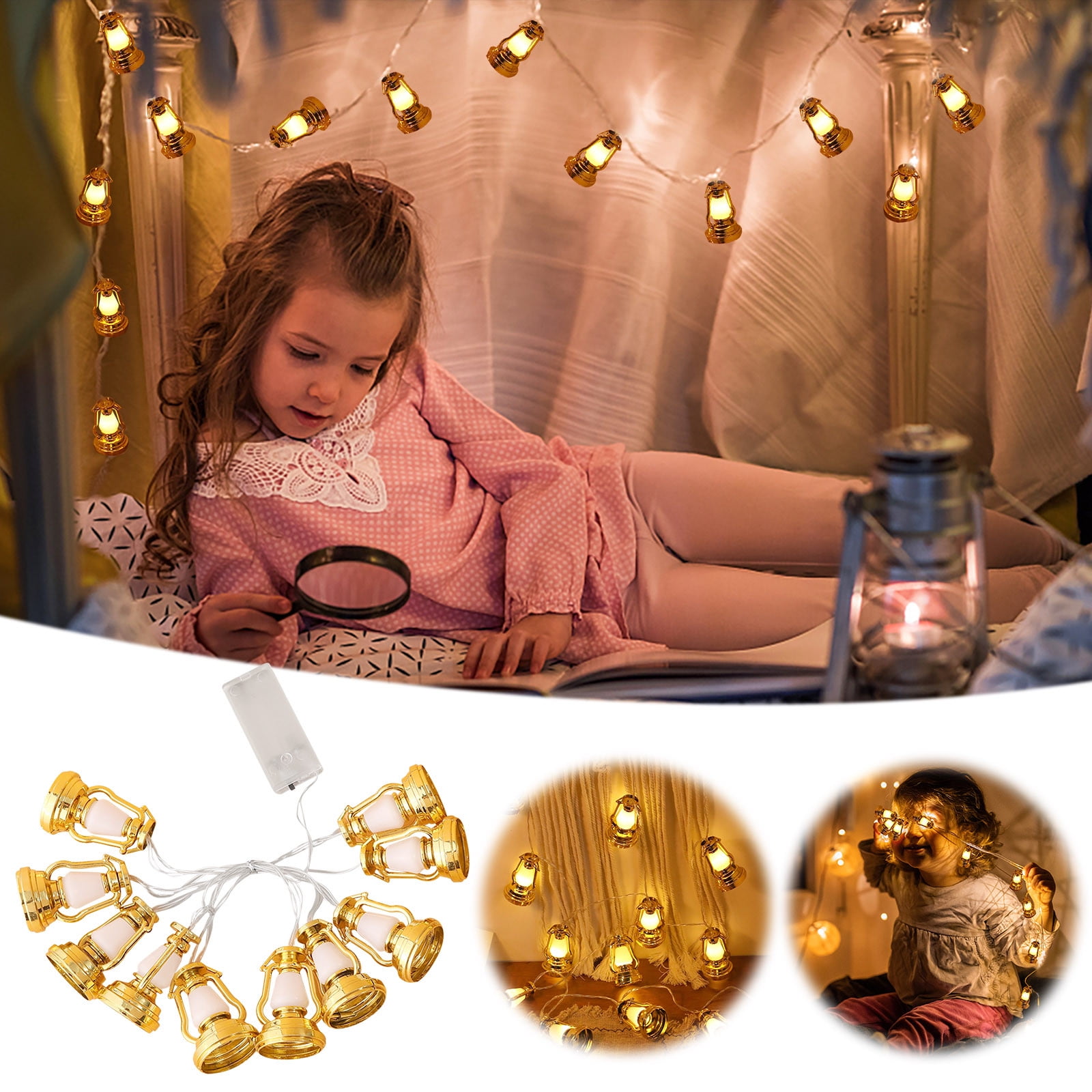 Aursykel Middle Golden Kerosene LED Decorative Lamp String Indoor Outdoor Festival Lighting ​1.5 m  with 10 LEDs Battery Powered Suit for Home and Event Decoration Accessories