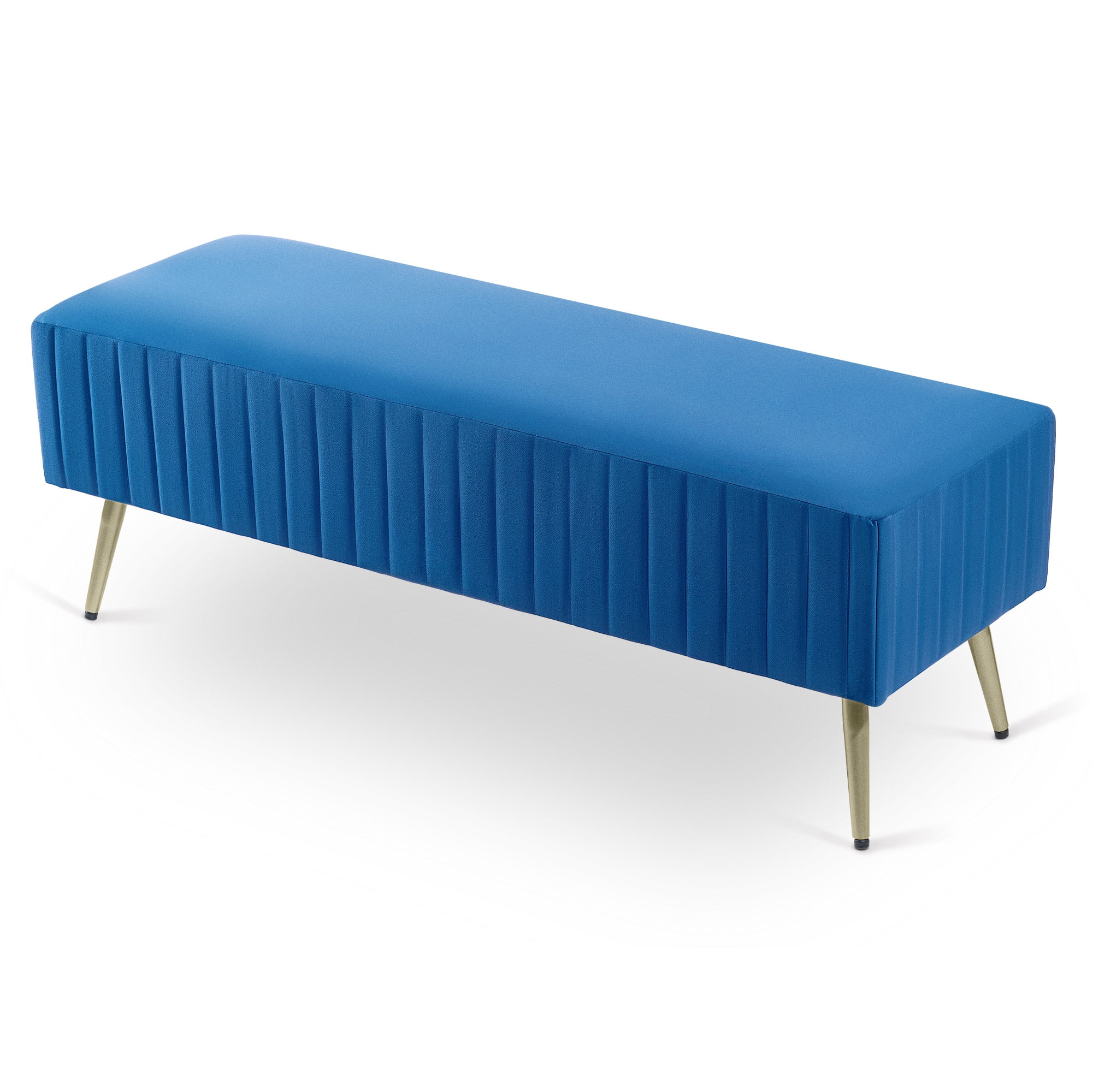 46" Upholstered Velvet Bench, Extra-Long Ottoman Footrest Stool with Padded Seat and Golden Metal Legs, Modern End of Bed Bench for Bedroom Entryway Living and Dining Room Hallway More, Blue