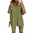 thumbnail image 2 of JINMGG Two Piece Outfits Women, 2026 Fashion Fall Women Fashion V-Neck Blouse Short Sleeve Tops Shorts Casual Suit Sets Green S, 2 of 4
