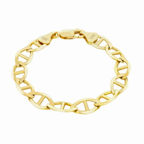 Nuragold 14K Real Yellow Gold Solid Mariner Chain Anchor Link Bracelet 7"-9" (2mm-7.5mm) Italian Jewelry for Men & Women