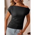 thumbnail image 4 of Women'S Summer Off the Shoulder Crop Tops Ribbed Going Out Fitting T Shirts Y2k Clothes Black L, 4 of 7