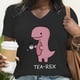 thumbnail image 4 of Camiseta divertida con estampado de dinosaurio Tea-rex para mujer, camisetas casuales de verano de manga corta, camisetas con cuello en V con estampado de dinosaurio lindo, 4 of 5