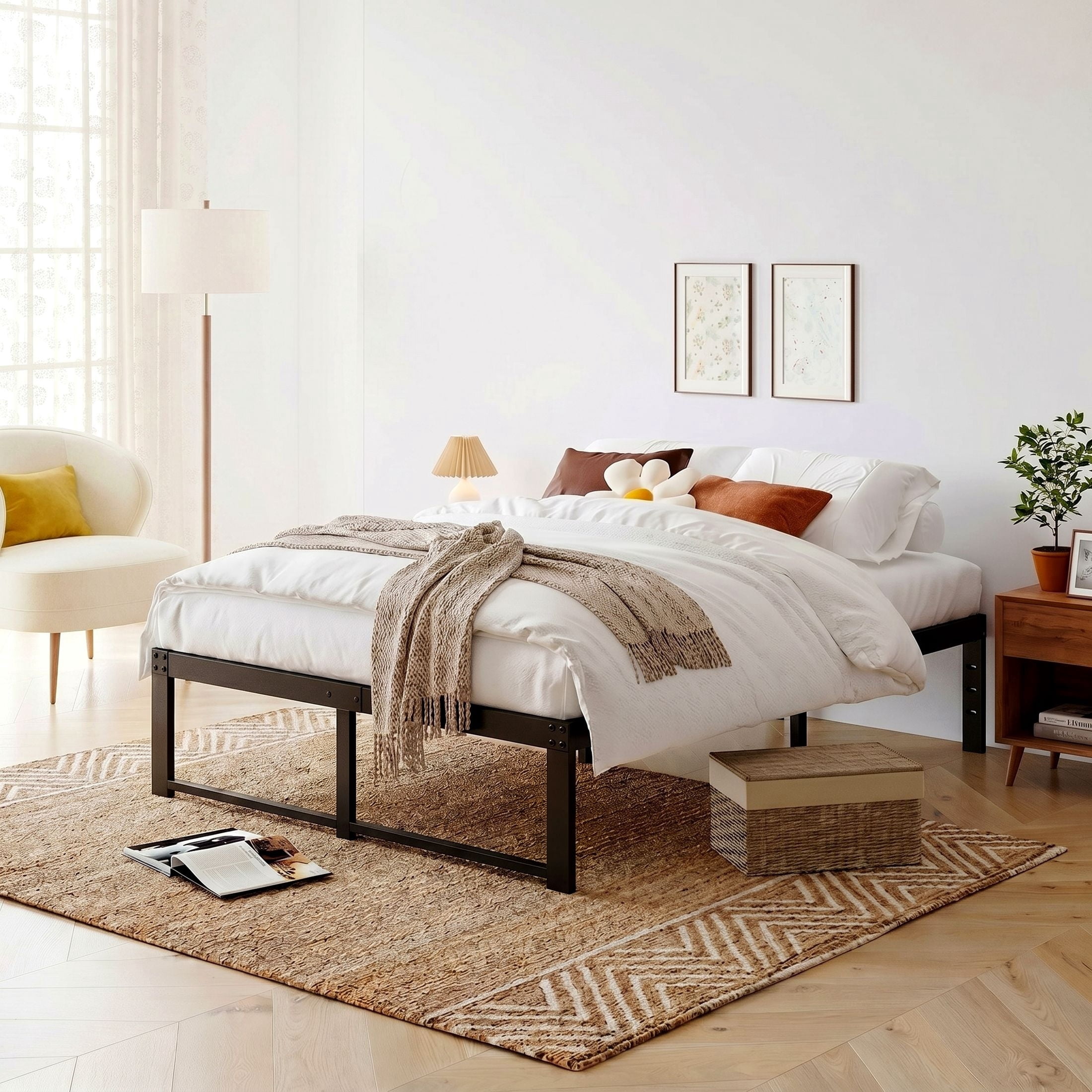 Einfach Queen Bed Frame, Upgraded 14" Metal Bed with Ample Under-Bed Storage Space, Reinforced Frame Structure, 3500 LBS Capacity, Black