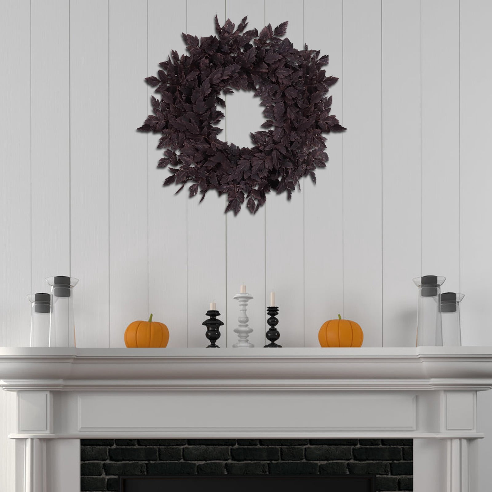 Fall Wreath for Front Door - 24 Inch Autumn Plum Leaf Wreath with Faux Full Harvest Foliage, Halloween Thanksgiving Decor, Farmhouse Wall Window Mantel Decoration, Indoor Outdoor Seasonal Home Accent