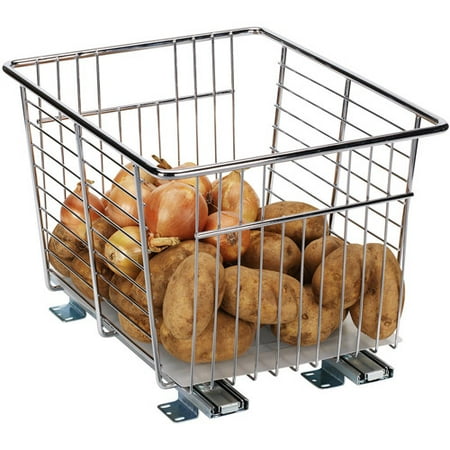 Glidez Heavy-Duty 13" Wide Veggie Bin with Liner Sliding Cabinet Organizer, Chrome