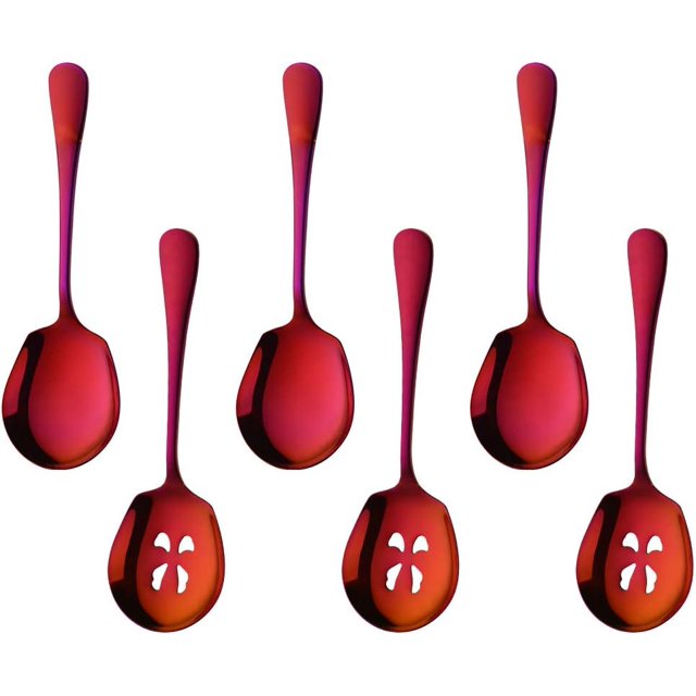 Meisha Serving Spoons Set, 3 Serving Spoons and 3 Slotted Serving Spoons, Orange Red Stainless Steel Serving Utensils for Buffet Can Banquet Cooking Kitchen - Mirror Polished