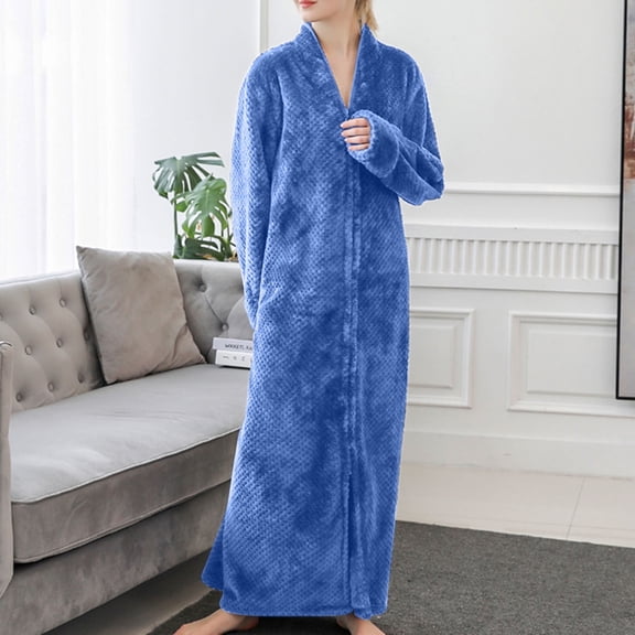 JUSLIO Womens Nightgown Solid Loungewear Long Sleeve Robes Classic Collar Pajama Zipper Sleepwear Nightgowns Nightgown Sleep Dress