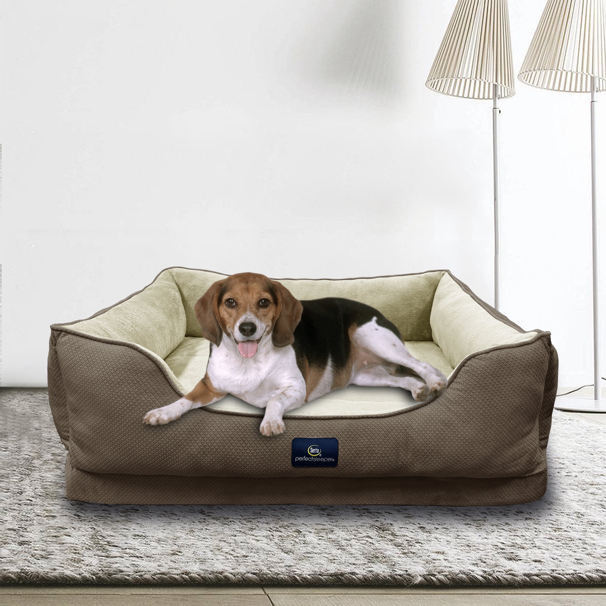 Serta Cuddler Bolster Cat & Dog Bed, Mocha, Large