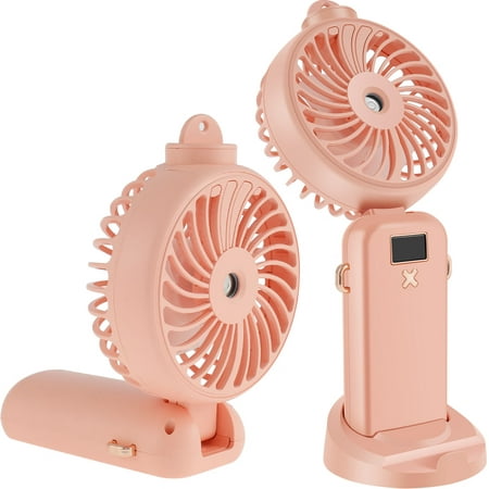 

Pink Handheld Fan with Spray Misting Fan 2400mAh USB Rechargeable Pocket Fan with 5-Speed Modes and LCD Display Foldable Desk Fans Personal Cooling Fan with Base and Lanyard