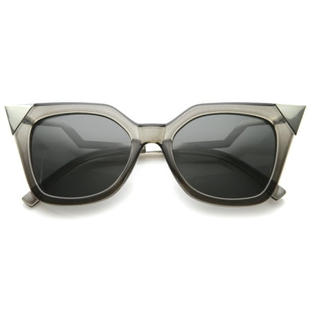 sunglassLA - Womens Translucent Lightning Stepped Zigzag Temple Pointed Cat Eye Sunglasses - 52mm