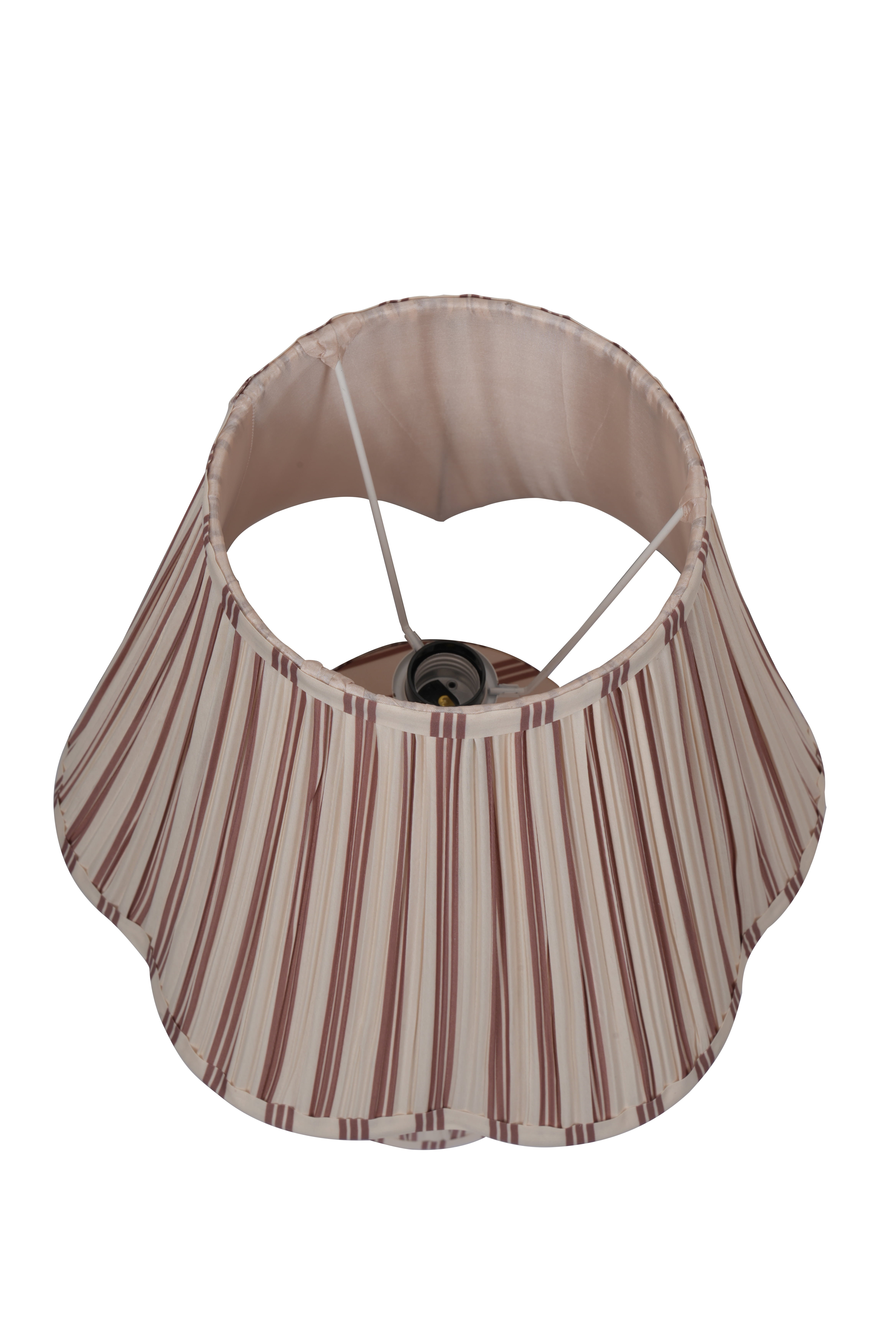 Beautiful 19 in Cabana Stripe Fabric Table Lamp with Scalloped Shade, Brown and Arctic White