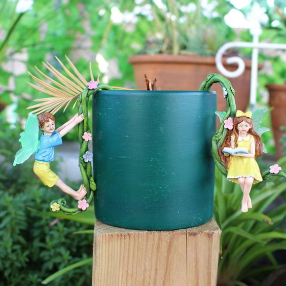 Ximing 2Pcs Fairy Flower Pot Huggers Planter Pot Hangers Shelf Walkway Edge Decor Garden Hallway Landscaping Flying Angel Sculptures