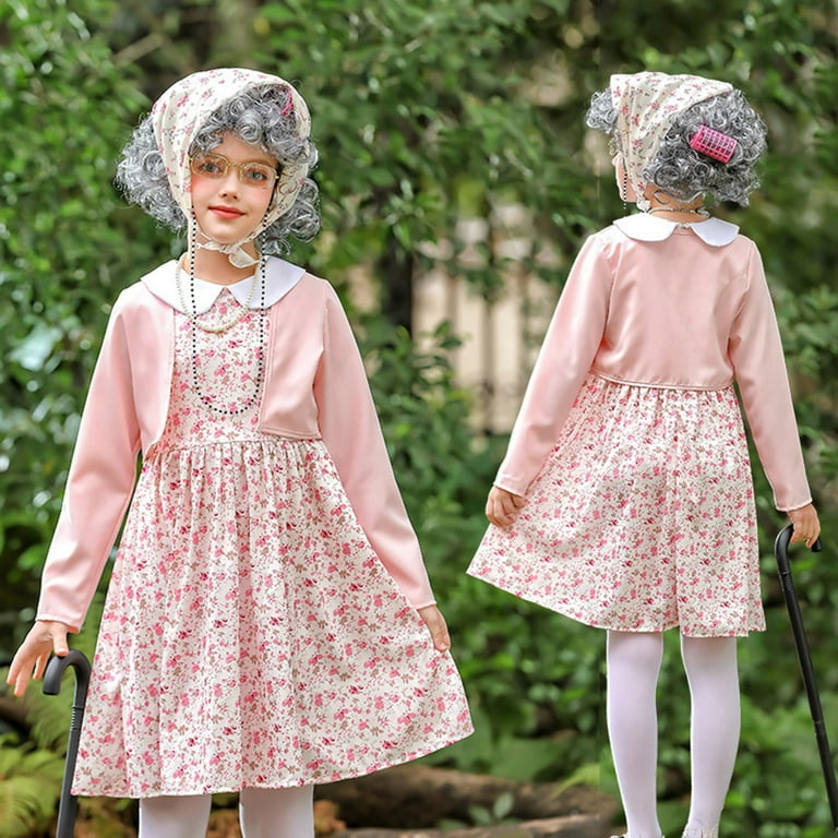 10PCS Set Dress Up Outfit for Girls Old Lady 100 Days of School with Granny  Chef Apron Wig Glasses Bag Cane Accessory - Walmart.com