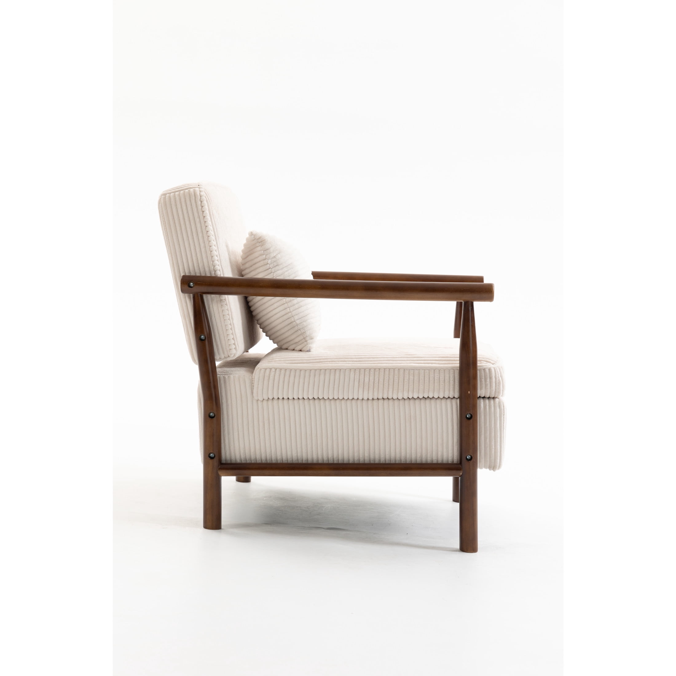 GDF Studio Almere Mid-Century Modern Accent Chair with Under-Seat Storage, Corduroy Reading Armchair, Antique White