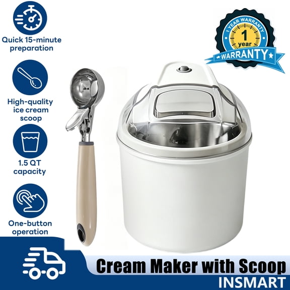 INSMART 1.5Qt Ice Cream Maker with Scoop, 20 Minute Homemade Ice Cream Machine with 360° Stirring & Surround Cooling, Ingredient Chute for Sorbet, Gelato, and Frozen Yogurt