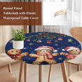 thumbnail image 4 of Gingerbread Christmas Round Tablecloth, Fitted Table Cover with Elastic for 36"-44" Round Tables, Xmas Balls Branches Navy Blue Table Cloth Outdoor Indoor Dinning Party Waterproof Tablecloths, 4 of 7