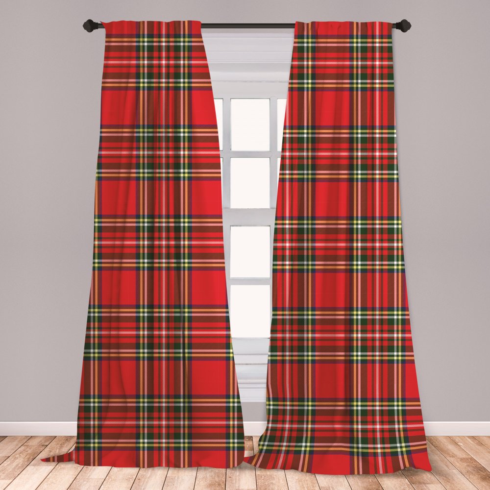 Plaid Curtains 2 Panels Set, European Western Culture Inspired Abstract
