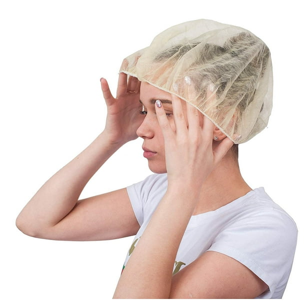 100 Pack Yellow Bouffant Caps 24". Non Woven Hair Caps with elastic