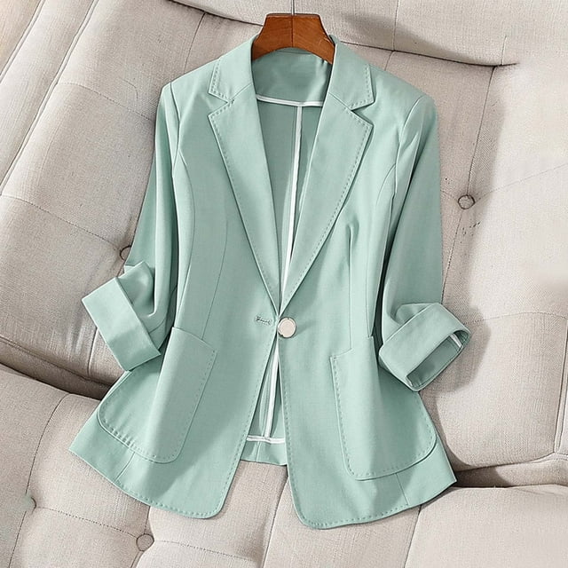 Soki Blazer à Manches 3/4 pour Femmes Léger Entièrement Doublé avec Col à Revers et Boutons, Veste de Travail Décontractée avec Poches