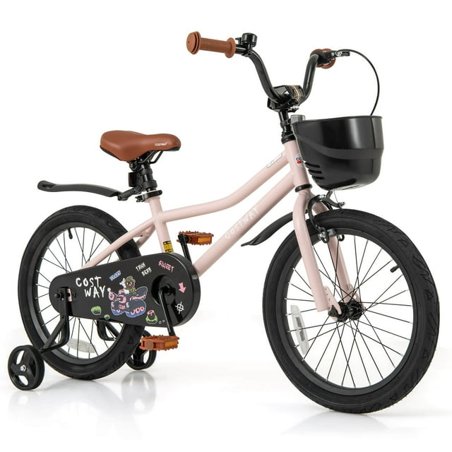 Costway Vélo pour Enfant de 18 Pouces avec Roues Stabilisatrices, Guidon et Selle Ajustables, Frein à Main Rose. Ce Vélo Rose Présente une Taille de Roue de 18 Pouces, un Cadre Métallique Robuste et un Panier de Rangement avant. Il Comprend des Systèmes de Freinage Doubles avec un Frein à Main et un Frein à Rétropédalage pour la Sécurité, Ainsi Que Deux Roues Stabilisatrices Détachables pour l'Équilibre. le Guidon et le Selle Ajustables Accueillent les Enfants de 4 à 8 Ans et des Hauteurs de 47,2 Pouces-59,1 Pouces.