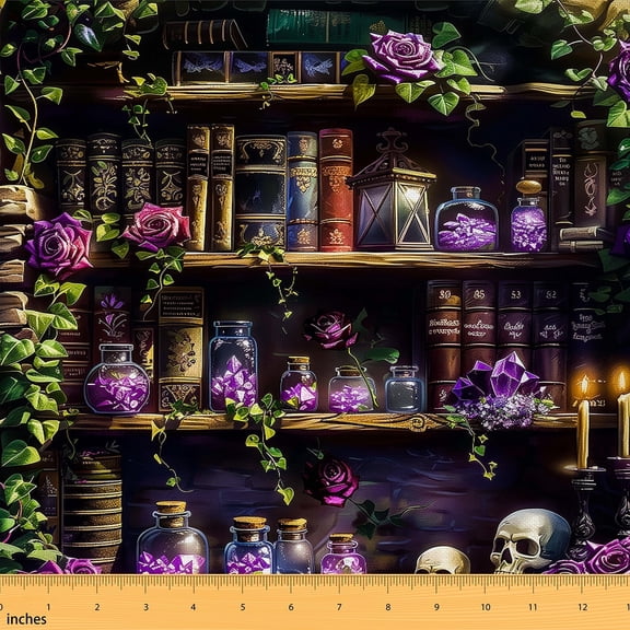 Feelyou Bookshelf Fabric by the Yard 1 Yard for Teens, Ancient Books Home Decor Fabric by the Yard, Vintage Western Sewing Fabric, Super Cozy Room Decor