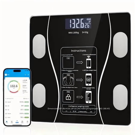 Intelligent Body Fat Scale, a Simple and Practical Digital Scale That can be Connected to a Mobile Digital Bathroom Scale to Display BMI, Body Fat, Muscle Mass, and Durable Weight Scale (Black)