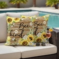 thumbnail image 4 of Sunflower Bee Kind Outdoor Pillow Covers Pack of 2 Vintage Yellow Floral Bees White Daisy Brown Wooden Grain Waterproof Throw Pillow Covers Decorative Cushion Cases for Patio Garden Tent 16x16 inch, 4 of 9