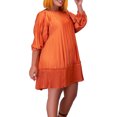 thumbnail image 1 of Élégant Plissée Manches Courtes Taille Haute Ceinture une Ligne Robe Courte (M Orange) des Femmes, 1 of 4