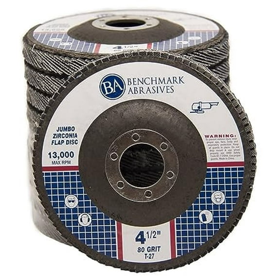 Benchmark Abrasives 4 1/2 Inch Type 27 Zirconia Metal Grinding Disc (10 Pack) - 80 Grit