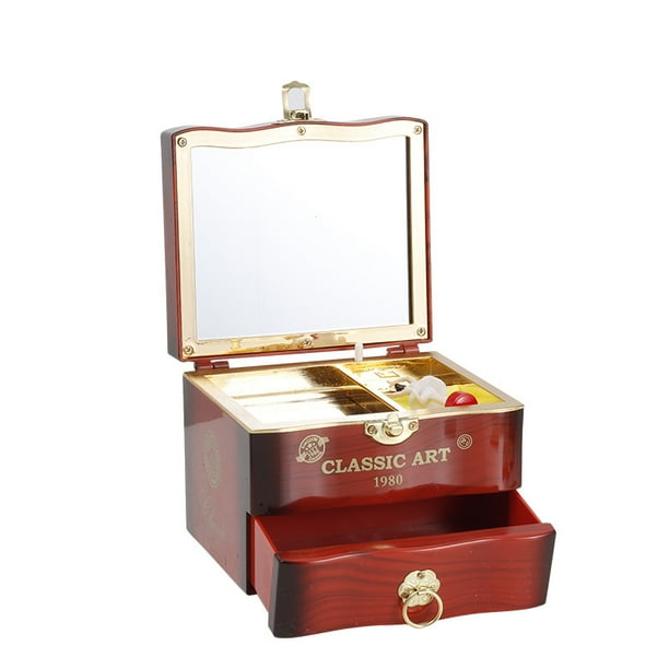 Caja de música con diseño de bailarina con espejo y cajón para joyas, 13,5 x 11,5 x 10 cm