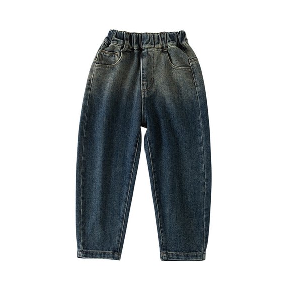 CAIXIA Baggy Jeans Boys Straight Leg Washed Denim Pants Oversized Husky Embroidered Trousers Elastic Waistband Preppy Teen Clothes Streetwear