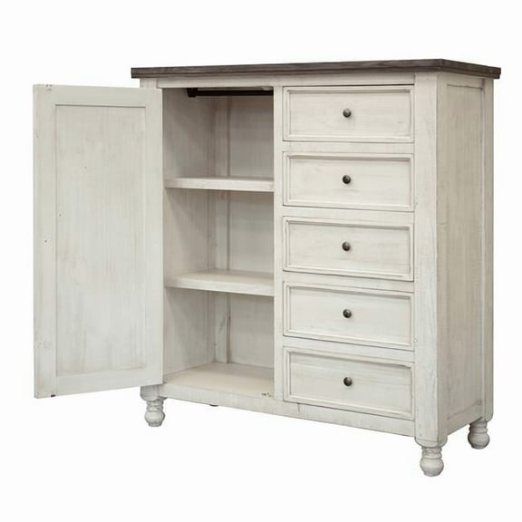 55 in. Grey & Ivory Solid Wood Five Drawer Gentlemans Chest