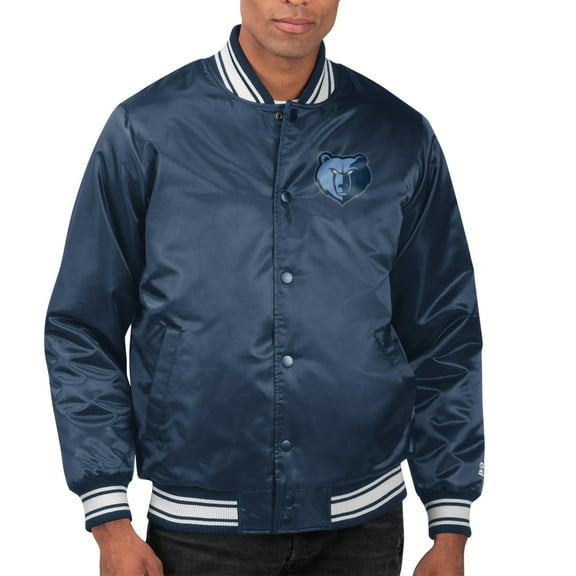 Men's Starter  Navy Memphis Grizzlies Printed Team Name Satin Varsity Full-Snap Jacket
