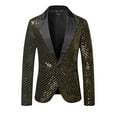 thumbnail image 5 of INSPIRE CHIC Sequin Blazer for Men's Peak Lapel Prom Party Shining Plaid Sports Coat S Black Golden, 5 of 5