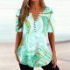 thumbnail image 1 of ICHUANYI Clearance Womens Summer Tops V Neck T Shirts Printed Tops Button Loose Casual Tshirts(Green, M) ICHUANYI WER2023081108671, 1 of 5
