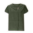 thumbnail image 3 of cocolona Womens Summer Linen Button Shirts V Neck Short Sleeve Tops Casual Blouses Fashion Solid Loose T-shirts Army Green M, 3 of 6