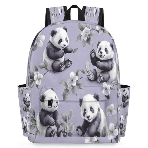 Jiaoprinted Cute Pandas Backpack, Lightweight 15 Inch Laptop Backpack for Men Women, Casual Daypack for Travel Work, White Flowers