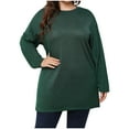 thumbnail image 1 of Hauts Grande Taille pour Femmes Col Rond Manches Longues T-Shirts Unis Décontractés Amples Confortables Vêtements d'Automne Blouse Tees, 1 of 7