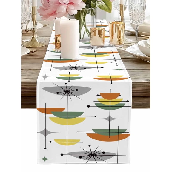 Table Runner Boho Geometric Table Runners Bohemian Sage Green Yellow Color Block Cotton Linen Dresser Scarf Kitchen Dining Table Decor for Home Dinner Party Decor 13x36 Inch