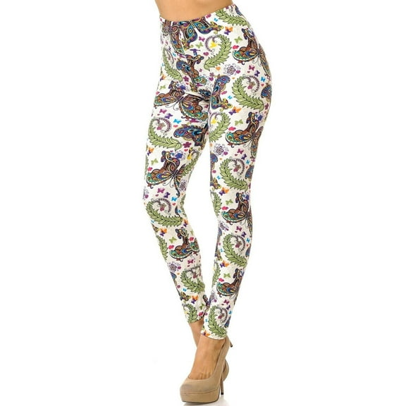 Buttery Soft Dainty Ivory Butterfly Leggings (One Size Regular,Ivory)