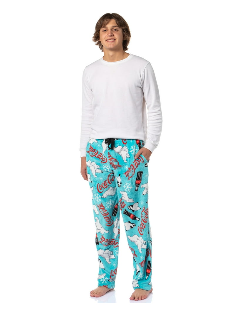 Coca-Cola Pajama Pants Coca-Cola AOP Coke Bottles Polar Bear Penguin Holiday Warm Plush Fleece Men's Pajama Pants