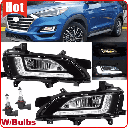 Front Fog Driving Lights Lamp Pair For 2019 2020 2021 Hyundai Tucson W/LED DRL