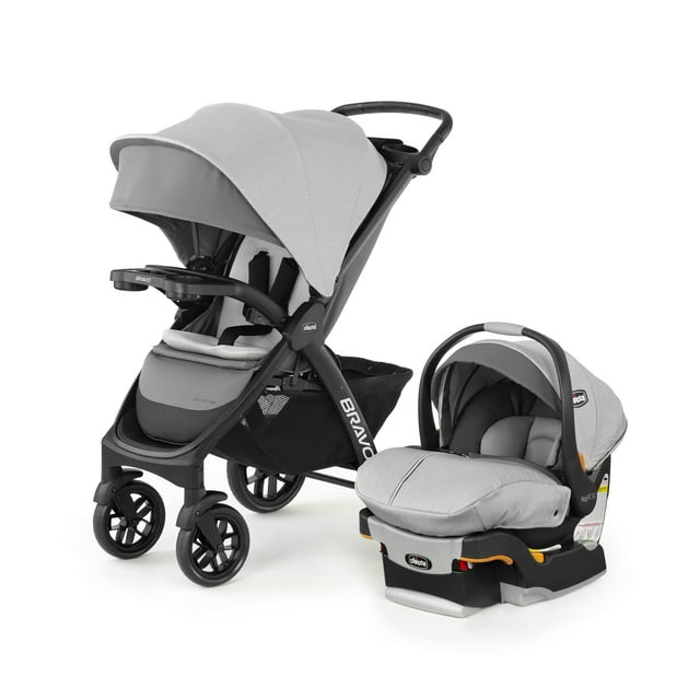 Chicco Bravo LE Trio Travel System, Bravo LE Quick-Fold Stroller with KeyFit 30 Zip Infant Car Seat, Car Seat and Stroller Combo | Driftwood/Grey