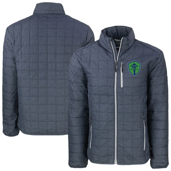 Men's-Cutter & Buck  Anthracite Seattle Sounders FC Big & Tall Rainier PrimaLoft Eco Insulated Full-Zip Puffer Jacket
