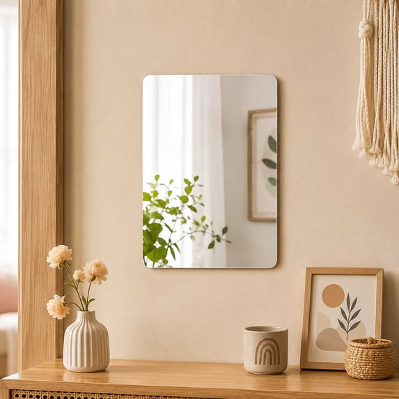 Inerposs Wall Mirror, Adhesive Stick On Mirror, Rounded Corner Design, Explosion Proof HD Reflection, Bathroom Decor Accent Piece