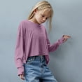 thumbnail image 5 of Sgkm Girls Athletic Shirts Open Back Crop Tee Short Sleeve Workout Top for Yoga Gym Running Summer Activewear Dark Purple 9-10 Years, 5 of 8